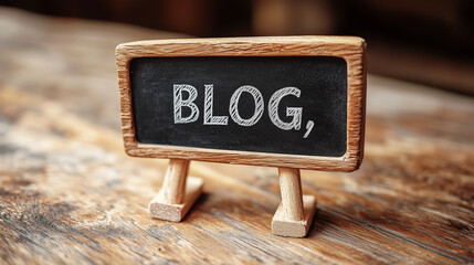 wooden chalkboard sign with the word BLOG written in chalk on a rustic wooden table