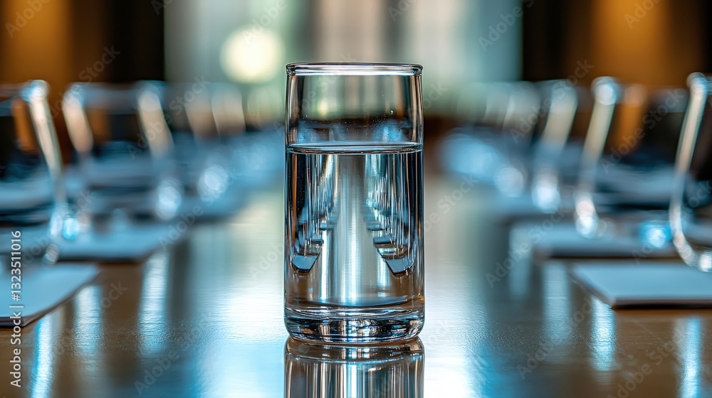 Poster refreshing glass of water on a table with soft lighting and a minimalistic background perfectly styl