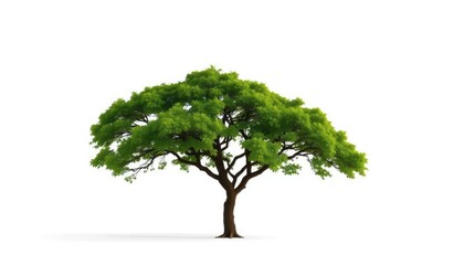 Single, majestic tree isolated on pure white backdrop, silhouette, wood