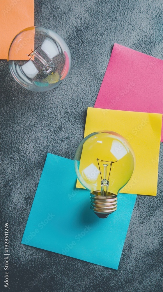 Poster elegant light bulb resting on a table surrounded by a minimalist decor creating a calm atmosphere