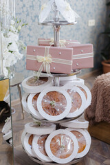 Elegant gift boxes with rustic floral decorations