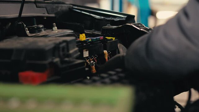 test light is placed next to a vehicles fuse box panel after testing the car for electrical issues.