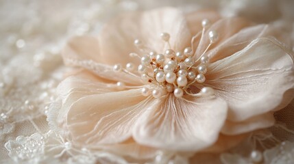Delicate blush flower brooch softly glows pearl accents add elegance. AI Generated
