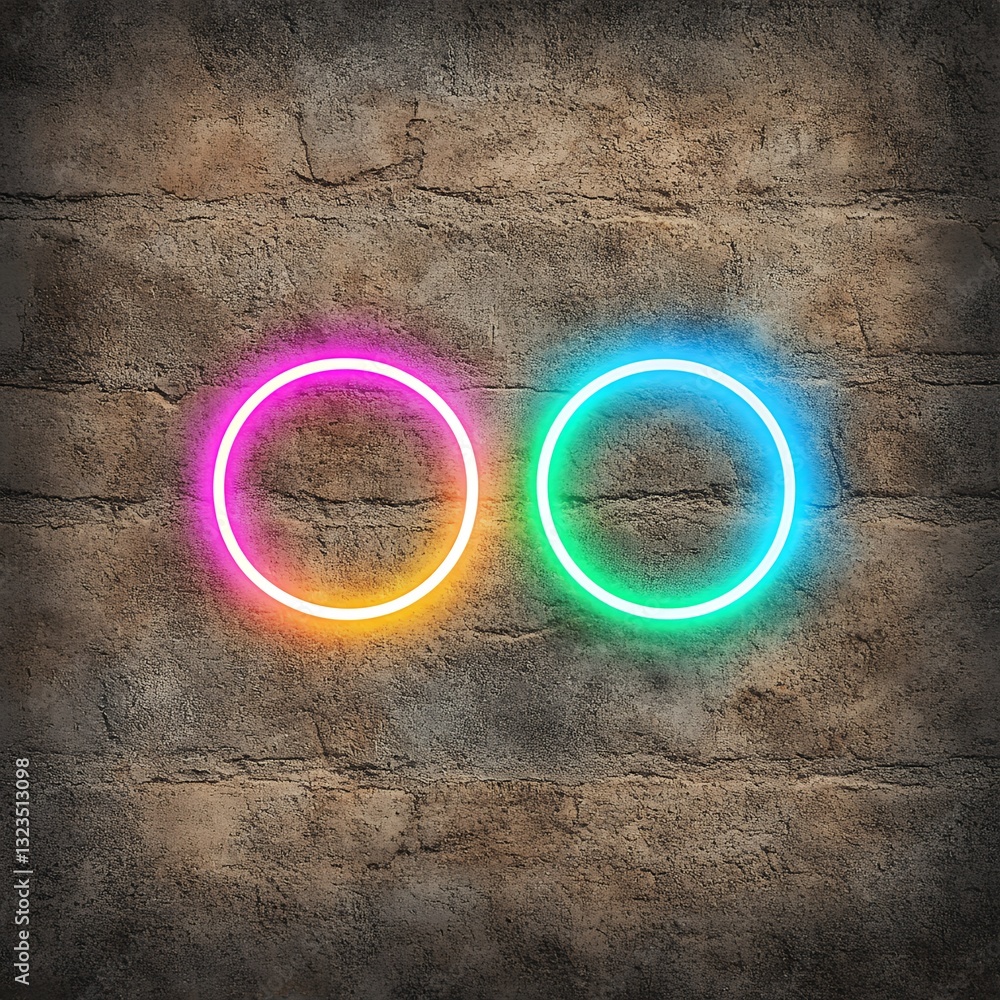 Poster vibrant neon circular glow effect on rustic textured background