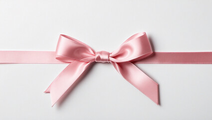 Soft Pink Ribbon Tied into a Bow on White Background with Copy Space