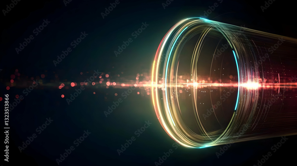 Poster abstract image of glowing circles and a light trail effect
