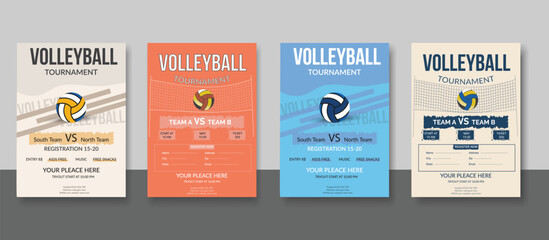 Volleyball championship flyer layout, double sided poster design for Volleyball tournament, vector illustration Volleyball tournament flyer layout.
