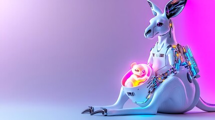 Robotic Kangaroo & Joey Neon Art - Neon colors