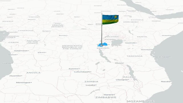 Rwanda map animation. The Rwanda flag flies majestically over a detailed map.