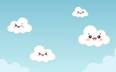 Cute smiling clouds creating a positive and playful atmosphere against a blue sky