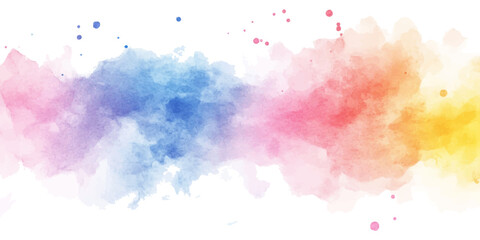 Watercolor colorful pastel color background splash, with pink, blue, and yellow on a white background.