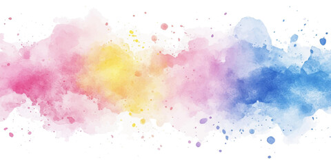 Obraz premium Watercolor colorful pastel color background splash, with pink, blue, and yellow on a white background.