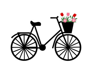 creative details flower basket on bicycle icon vector illustration 