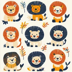 Whimsical Cartoon Lion Grid – Playful Pattern with Colorful Manes