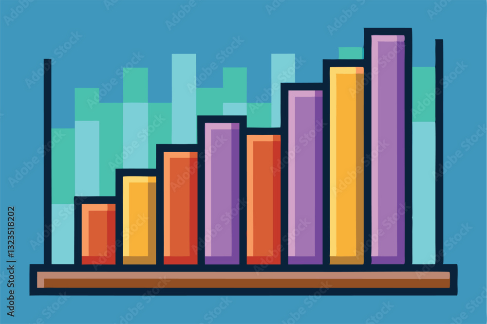 Leinwandbilder Vector illustration of a colorful bar graph displaying data trends, showcasing growth with various heights and vibrant colors against a light blue background