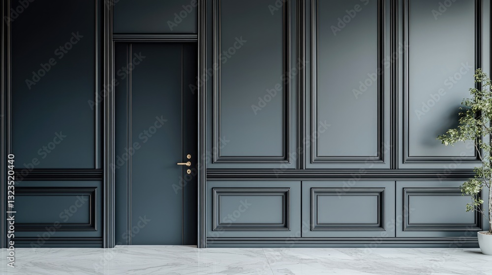 Poster a door product display space, the door is a dark gray double door, simple and elegant, with rich des