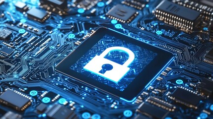 A padlock positioned on a computer circuit highlighting the importance of digital security measures