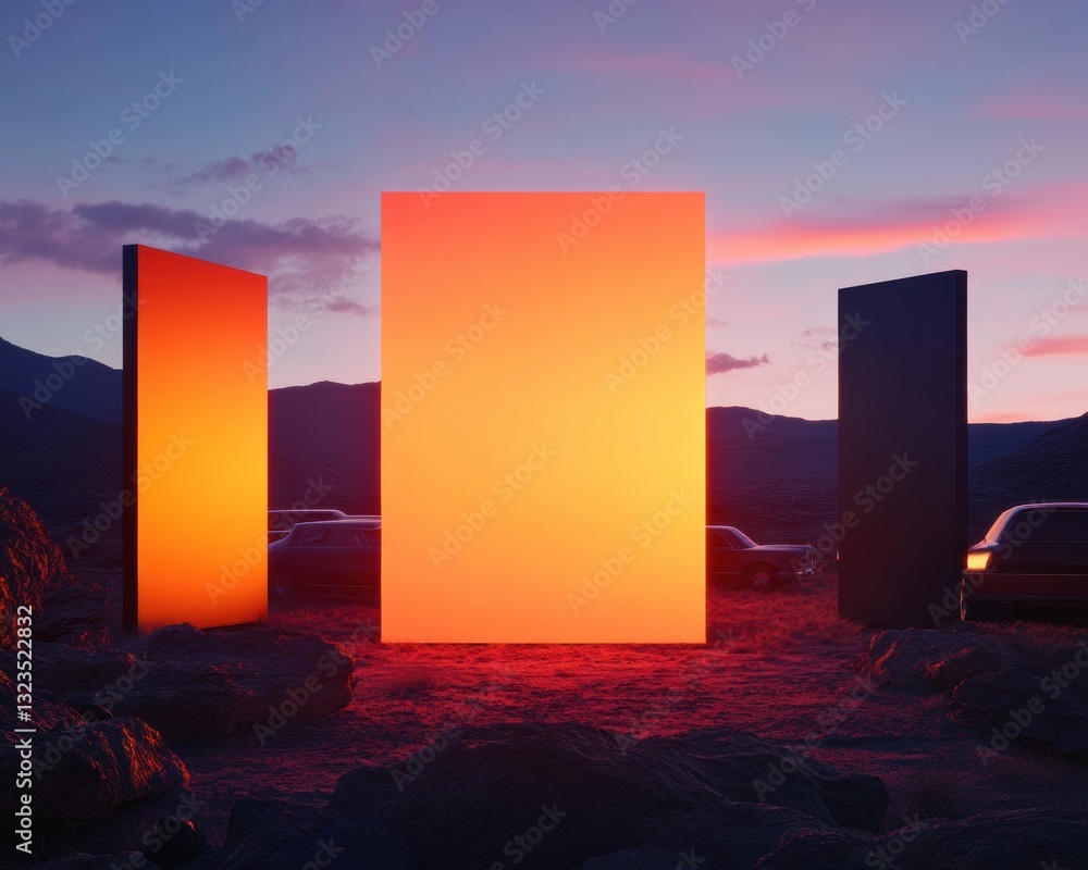 Aufkleber liminal sunset metaverse immersive digital landscape exploring transitional spaces, virtual design a