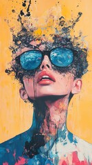 Abstract Colorful Woman Portrait with Ocean Sunglasses