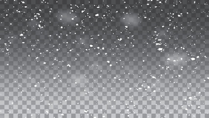 Snow. Vector heavy snowfall, snowflakes in various shapes. 