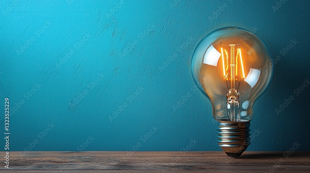 Poster a bright light bulb elegantly positioned on a table creating a warm and inviting atmosphere in a roo