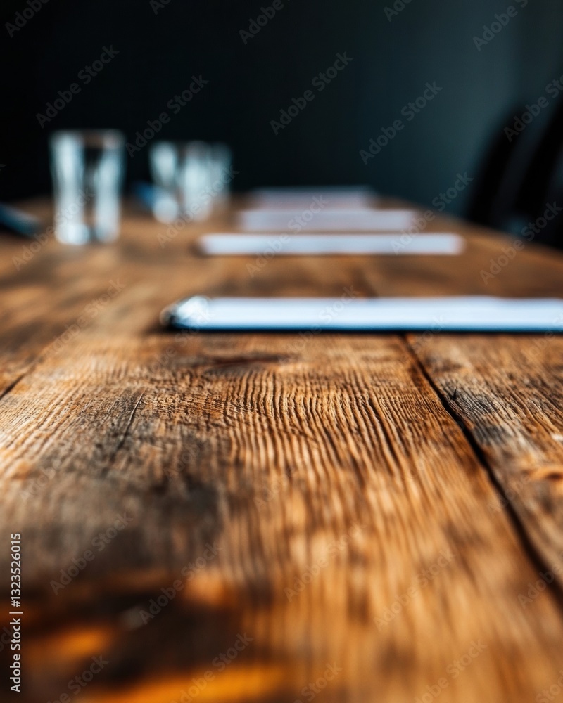 Aufkleber rustic corporate innovation textured wooden conference table with strategic planning documents - mod
