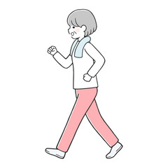 楽しくウォーキングするシニア女性