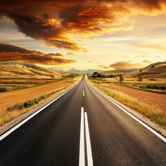 Fototapeta premium Scenic roadway with a dramatic cloudy sky above, enhancing the beauty of the open landscape