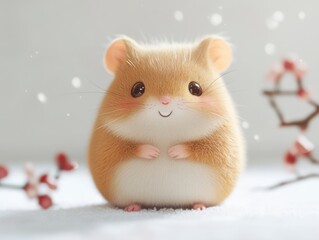 Adorable Fluffy Hamster in Snowy Winter Scene