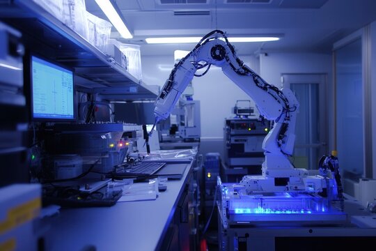 Robot assists in advanced laboratory tasks in a high-tech research facility