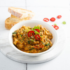 Roasted vegetables dip with chili pepper