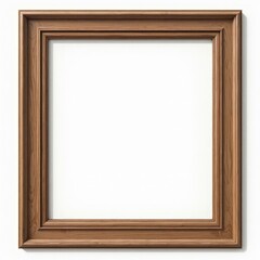 Wooden Square Picture Frame with Glass, Empty, Against White Background