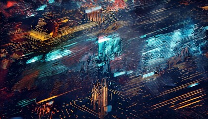 grunge matrix digital glitch deformed mesh pixel structure with cracked surface filled ink error display background blur overlay