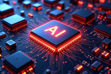 A Close-Up View of a Modern Microprocessor Featuring 'AI' Inscription, Highlighting Advanced Technology in Artificial Intelligence Development and its Impact on Computing
