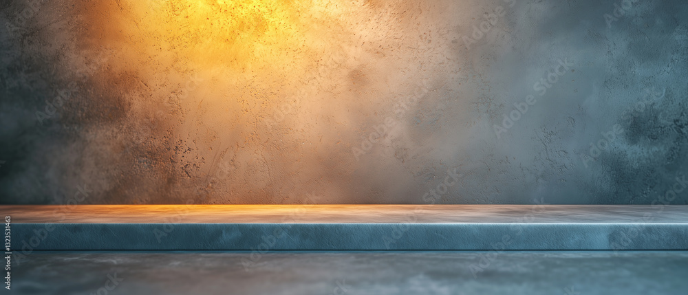 Poster minimalist abstract design featuring textured concrete surface with warm lighting creating subtle gradient effect. scene evokes sense of calm and simplicity