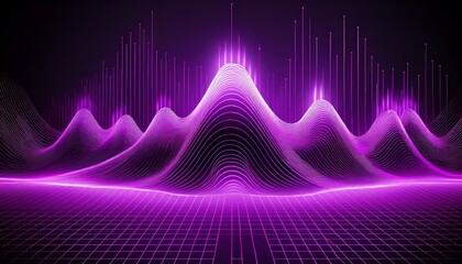 fluctuating vibrant glowing digital waveforms on a black grid background