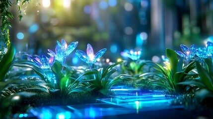 Glowing Bio Luminescent Flowers, Night Garden - Futuristic Nature