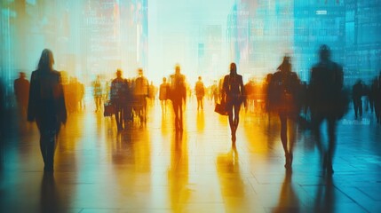 City commuters rush hour blurred urban motion