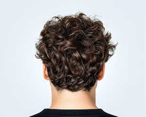 Close-up of a man's curly brown hair from the back