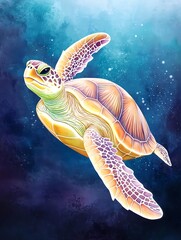 Obraz premium Vibrant Sea Turtle Watercolor Painting - Watercolor illustrations