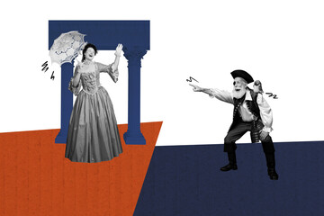 3d sketch poster trend collage image of two happy duchess girl pirate old man robbery concept...