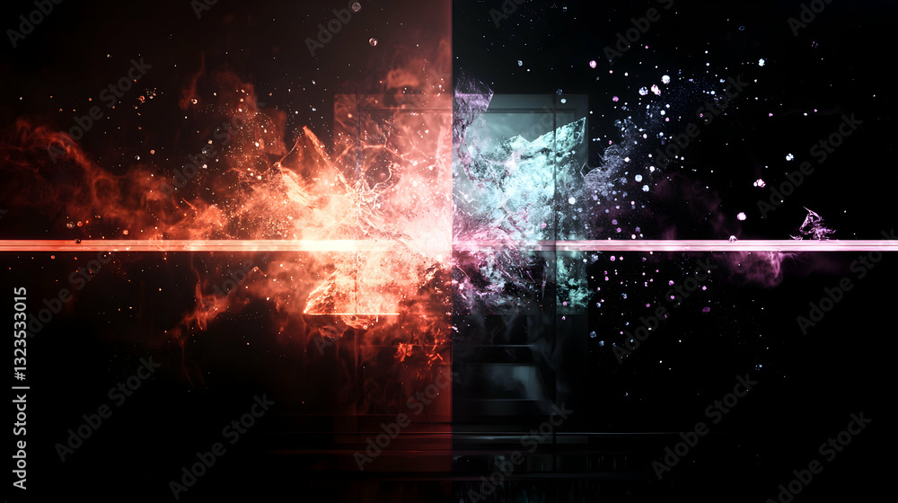 Poster a split image of dynamic colorful cosmic explosions