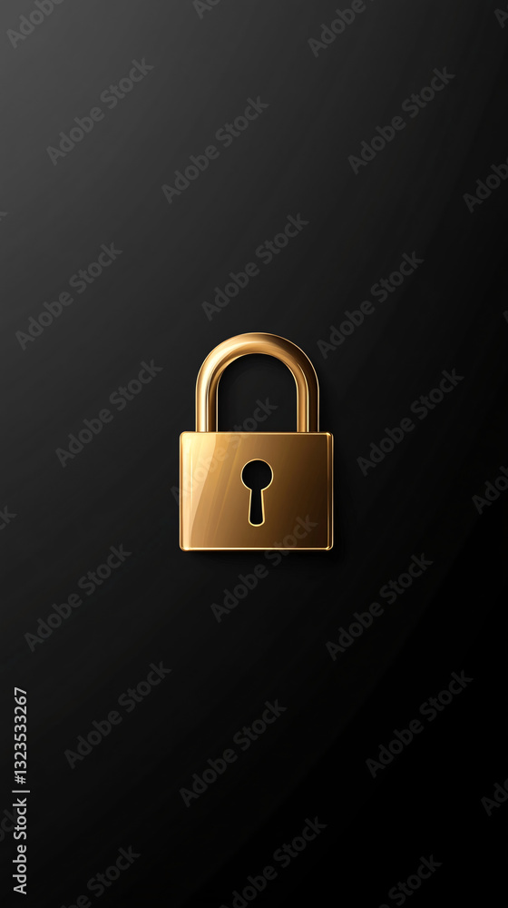 Poster a sleek golden lock icon with a keyhole centered on a dark background representing privacy security 
