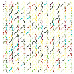 A colorful, abstract pattern featuring wavy lines and silhouettes of jumping dolphins in various hues against a white background.