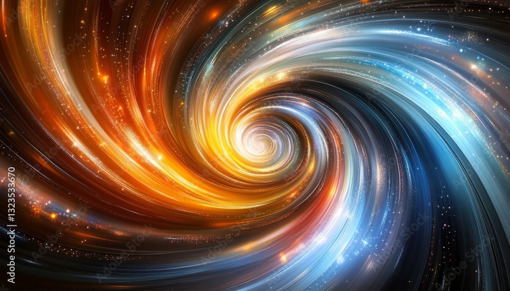 Poster abstract swirling vortex of light streams and data particles, dynamic energy and vibrant colors