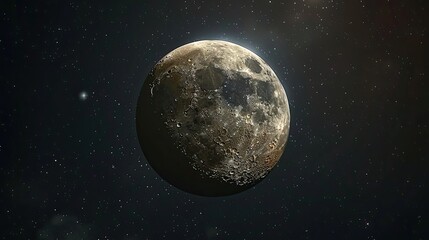 Obraz premium Detailed lunar surface amidst twinkling stars in the cosmic abyss