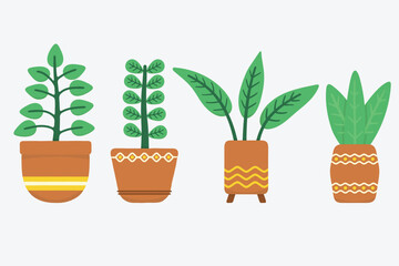 Set of flat design illustration in a minimalistic style of potted plant