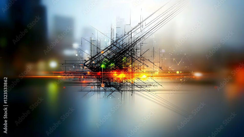 Poster an abstract digital rendering of an urban architectural landscape design