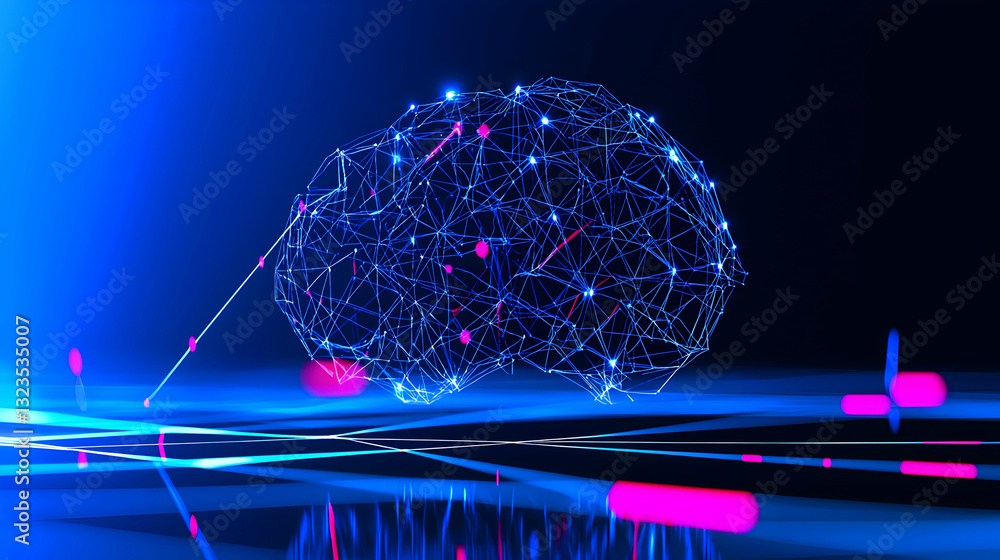 Poster abstract representation of a human brain in a digital interface