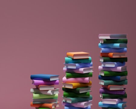 Pile of books on a pink background